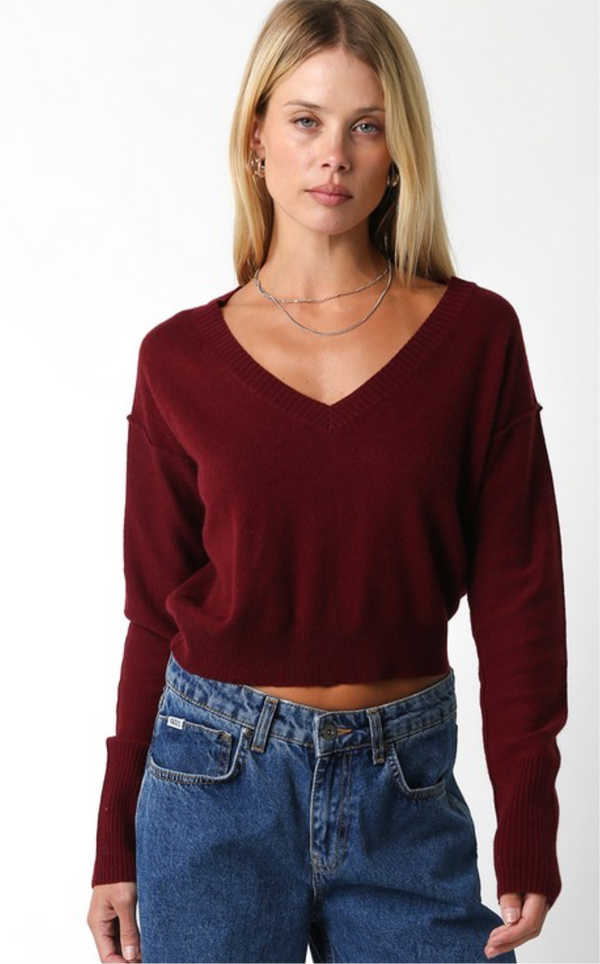 OLIVACEOUS - MAROON V NECK SWEATER