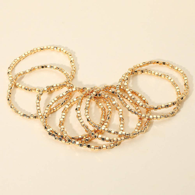 Sensibling Corp: Metallic Beaded Stretch Multi Layered Bracelets in Silver