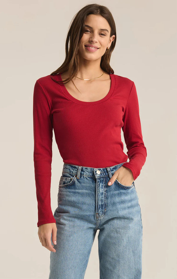 Z Supply Sirena Ribbed Long Sleeve Tee - Haute Red