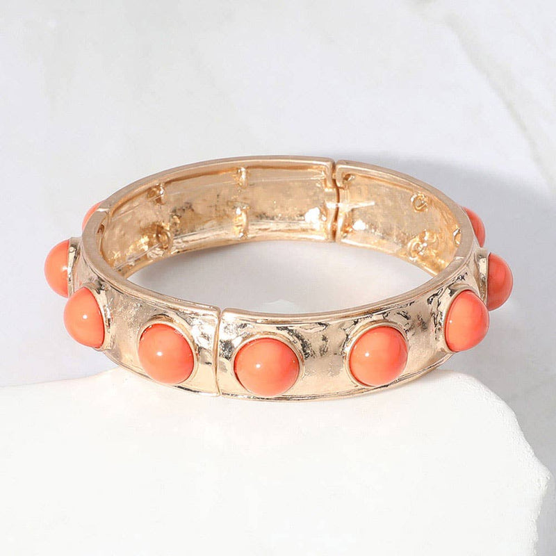 Sensibling Corp: Bead Pearl Embellished Hammered Metal Stretch Bracelet in Blue