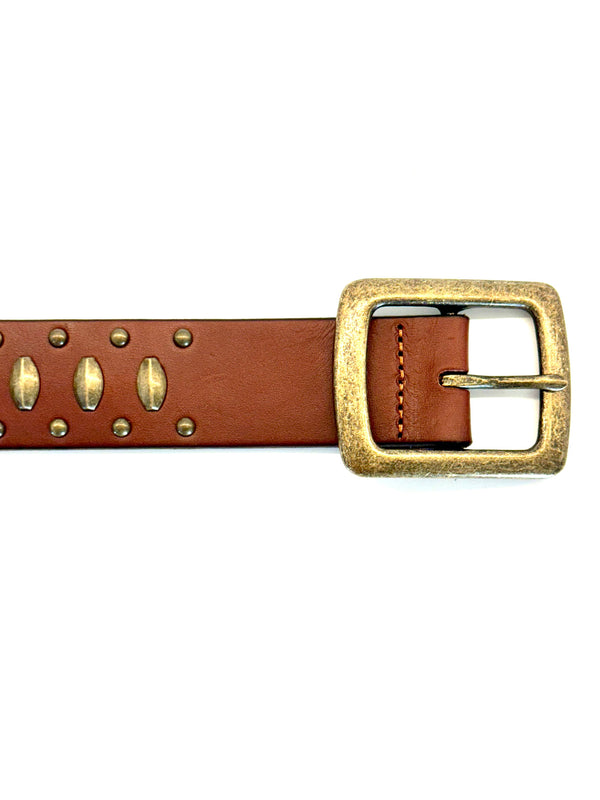 Ginger Blue: Cognac Leather with Aged Brass Studs