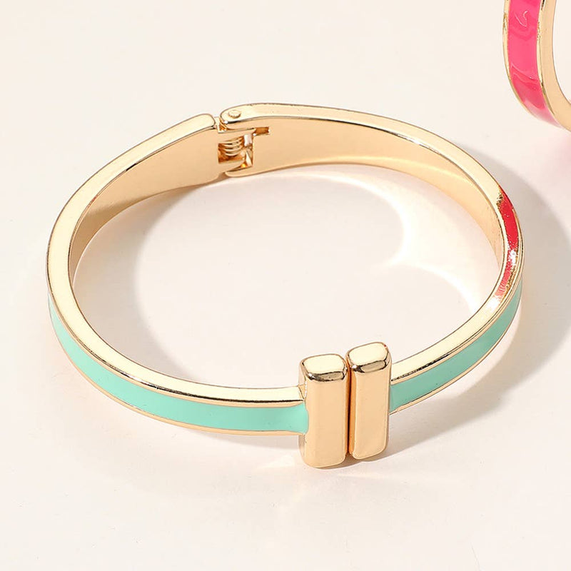 Sensibling Corp: Metal Bar Tip Enamel Hinged Bangle Bracelet in Black