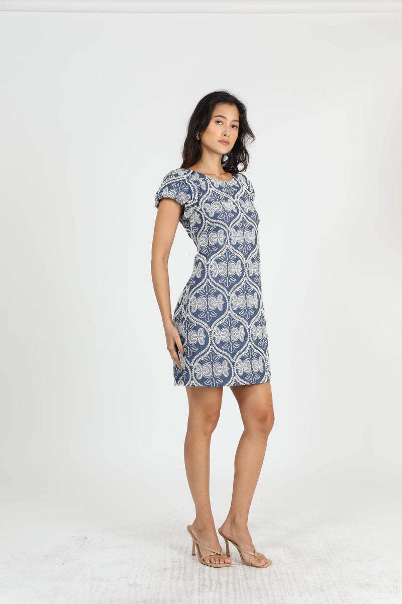 Greylin - Teagan Embroidered Shift Mini Dress: Blue