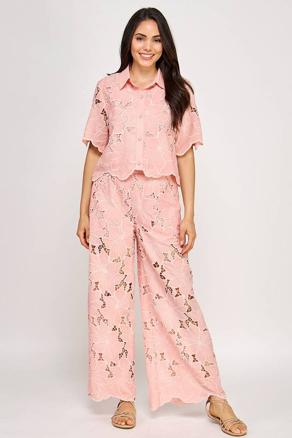 Ellison Floral Lace Blouse: Blush