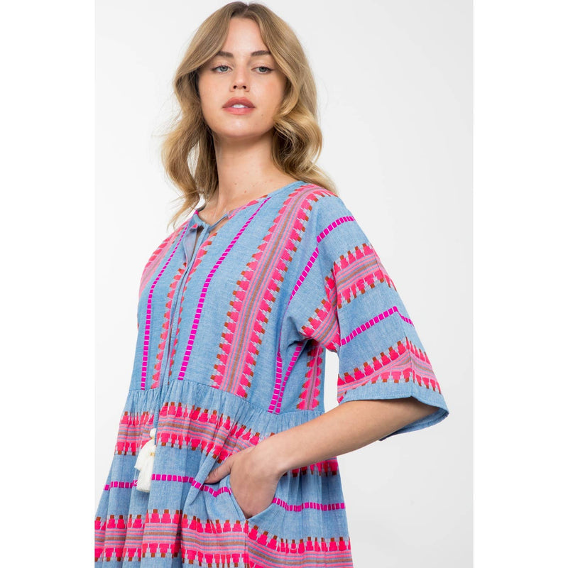 THML - Tassel Tie Pattern Knit Stripe Dress