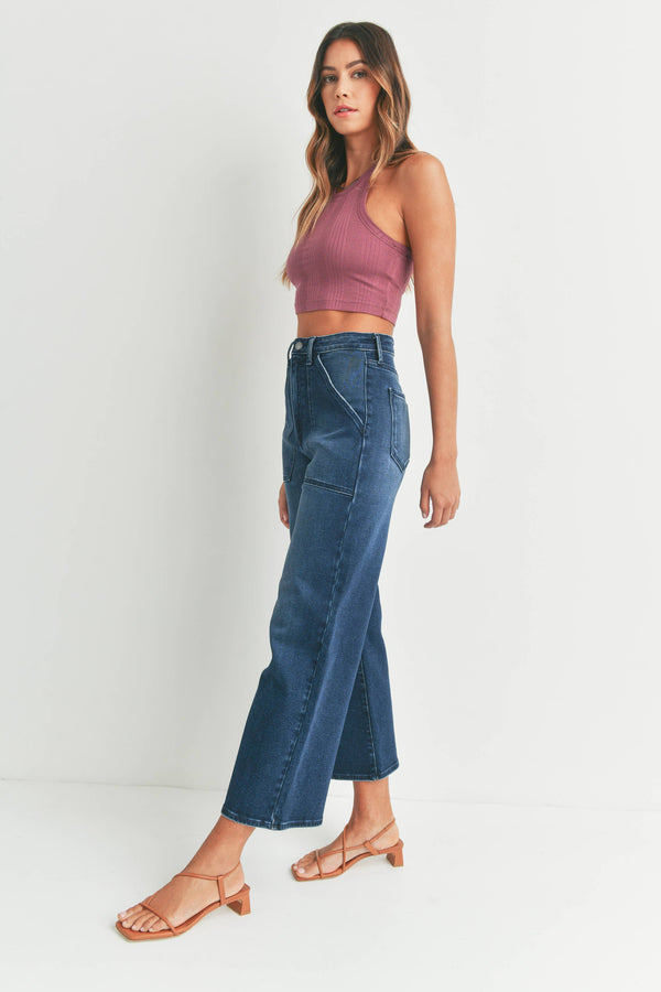 JUST BLACK DENIM  - DK - HR Cargo Pocket Wide Leg