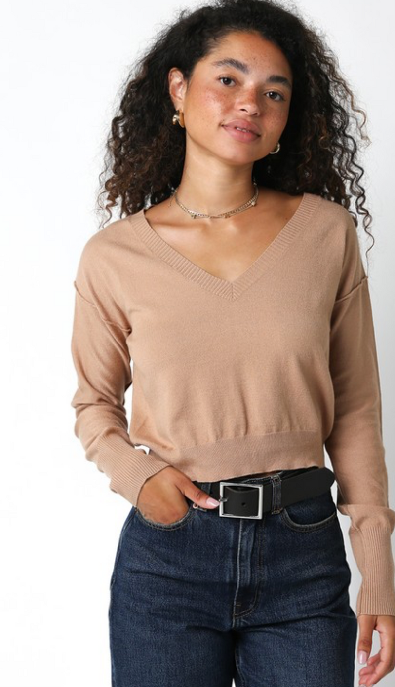 OLIVACEOUS-Latte Cotton Blend Sweater