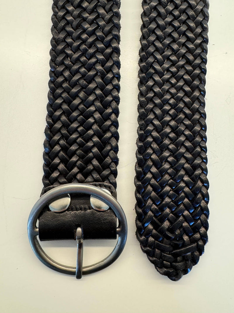 New! Limited Edition Black Leather Braided Belt: Black