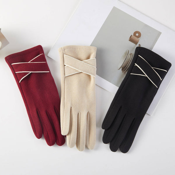 Hana: Crisscross Flat Bow Gloves in Ivory