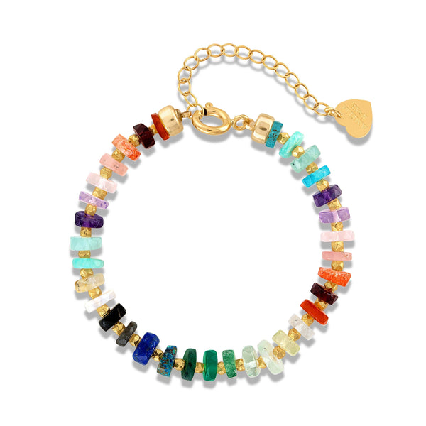 Amelia Rose Jewelry Rainbow Gemstone Heishi Bracelet: Gold Vermeil