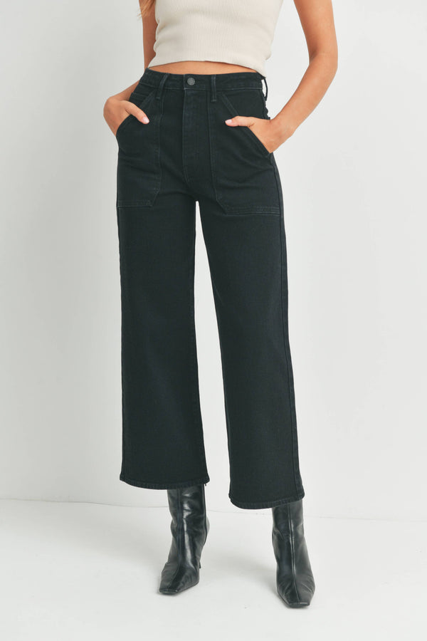 JUST BLACK DENIM - Black- HR Cargo Pocket Wide Leg