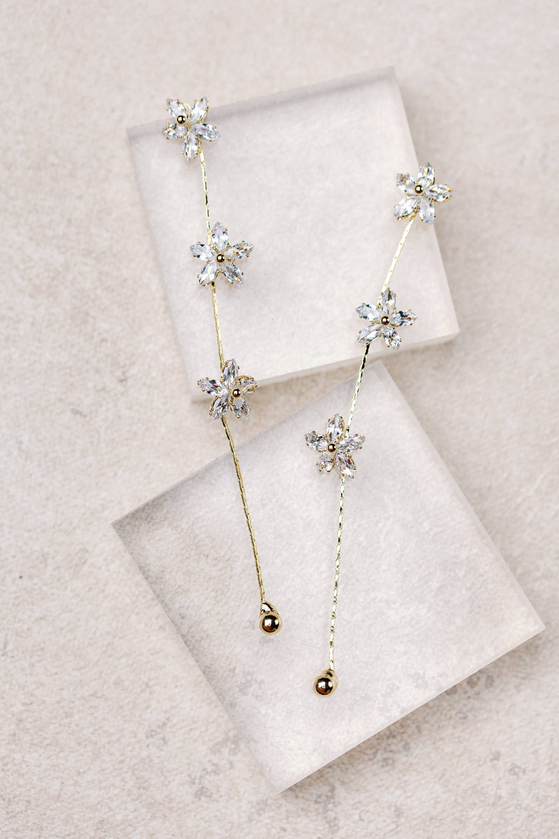 St Armands Designs of Sarasota - Diamond Daisy Gold Duster Drop Holiday Earrings