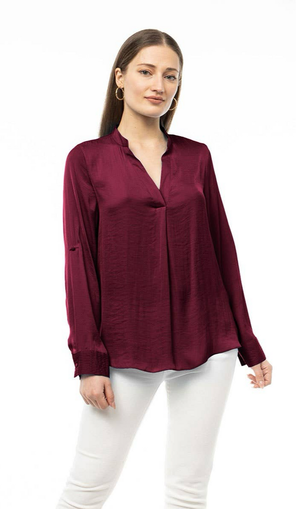 Naked Zebra - Collar Band Blouse: Garnet