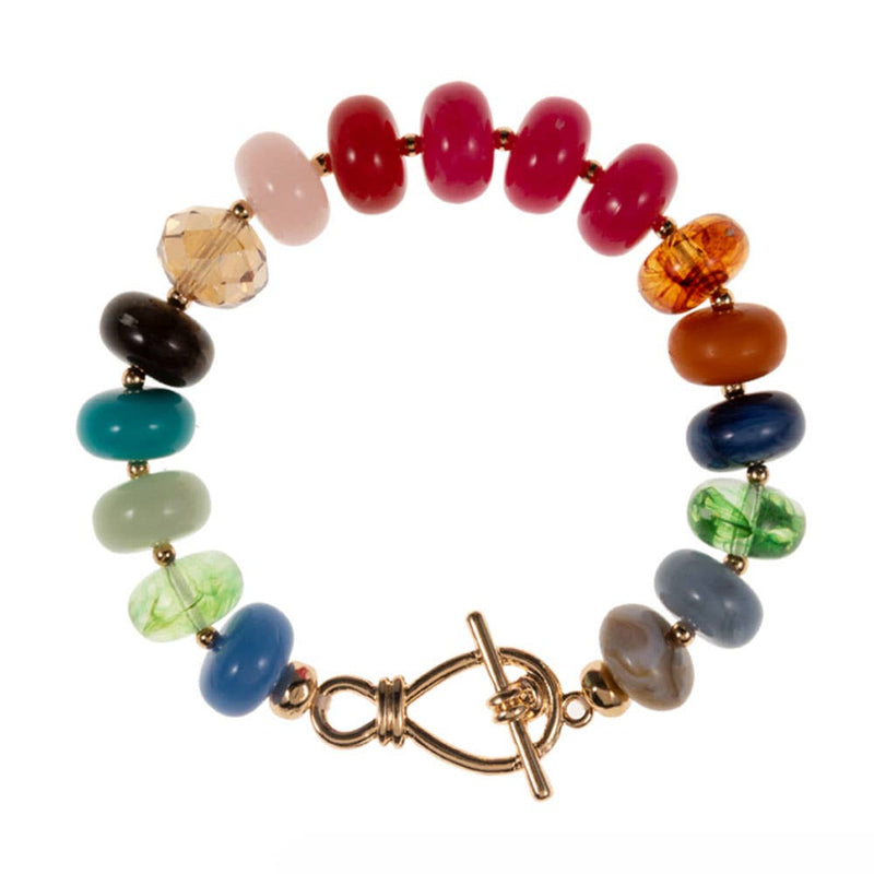 Sensibling Corp: Ombre Chunky Multi Beads Stretch Bracelet in Neutral