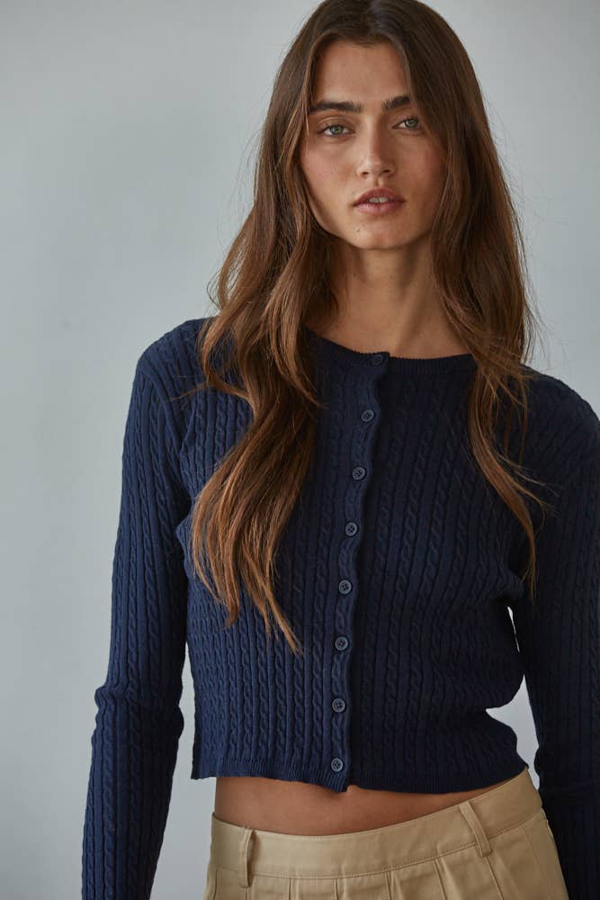 By Together: Cable Knit Cardigan in Navy