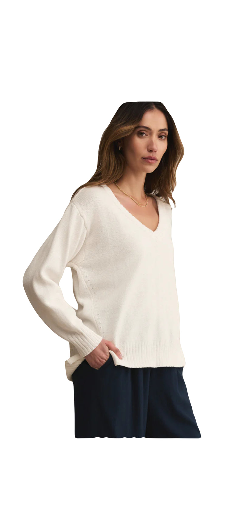 Z Supply: All Around V Neck Sweater in White