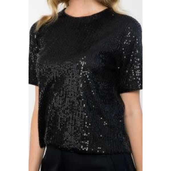 THML BLACK SEQUIN SHORT SLEEVE TOP