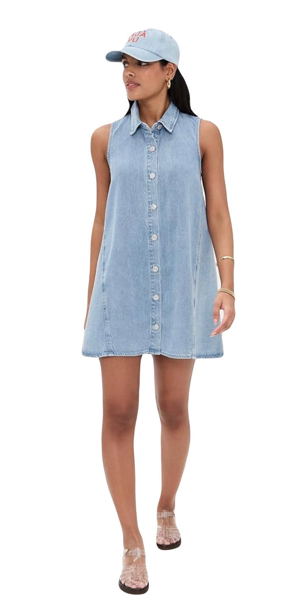 Z Supply: New Day Twill Mini Dress in Light Vintage Indigo