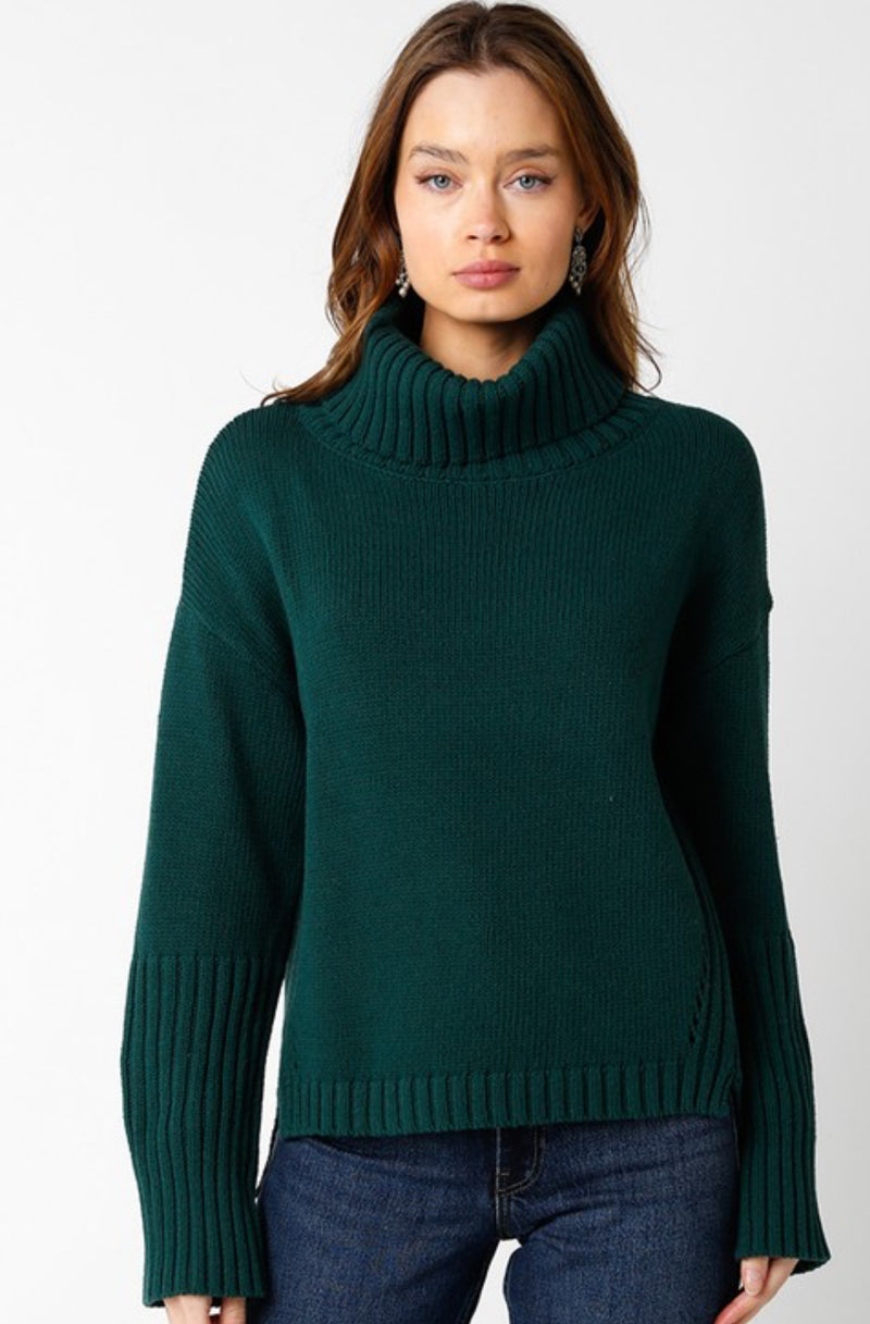 OLIVACEOUS Green Turtle Neck Sweater