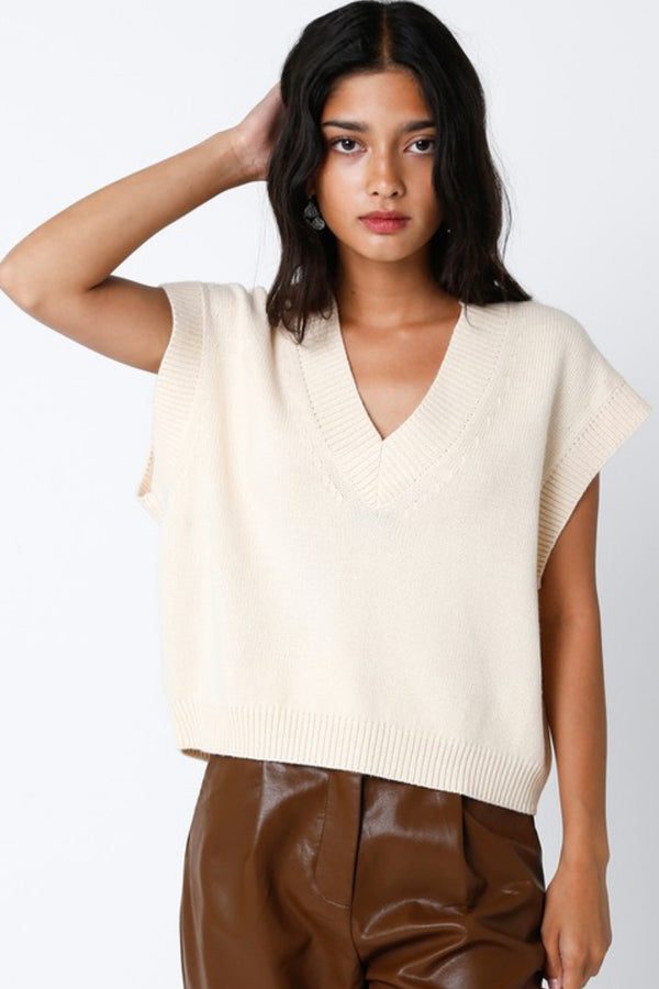 OLIVACEOUS Cream sweater V Neck