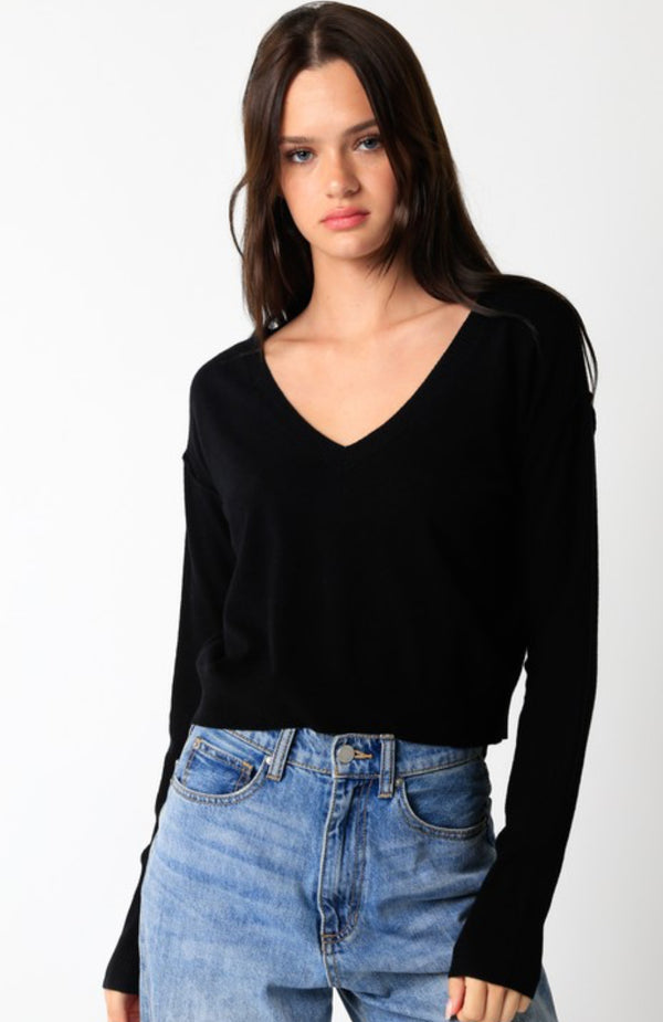 OLIVACEOUS BLACK VNECK SWEATER