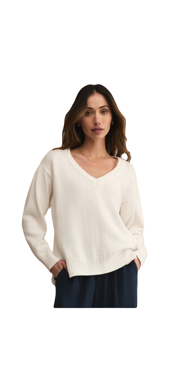 Z Supply: All Around V Neck Sweater in White