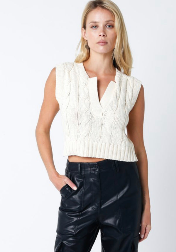 Olivaceous- Cream Cable knit sweater vest