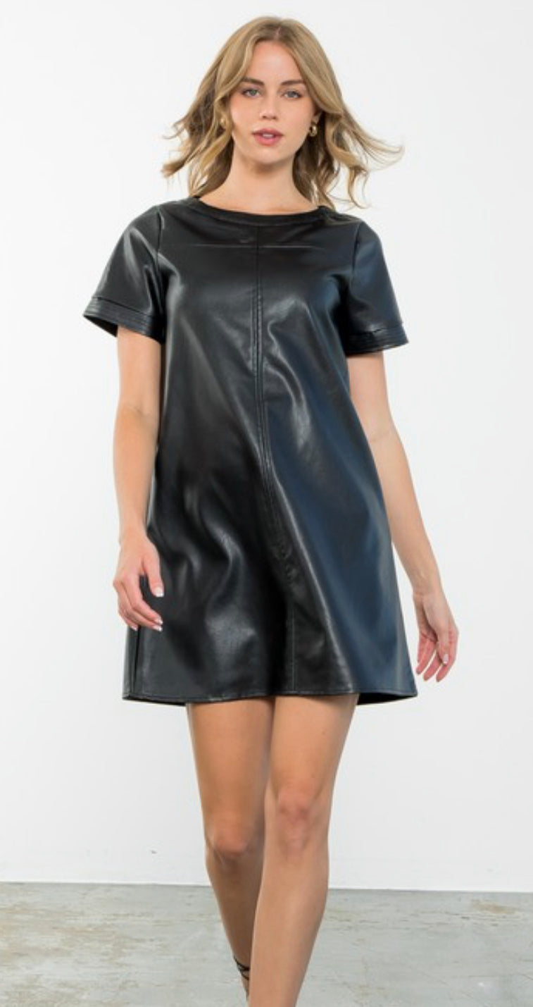 THML- Black Leather Shift Dress