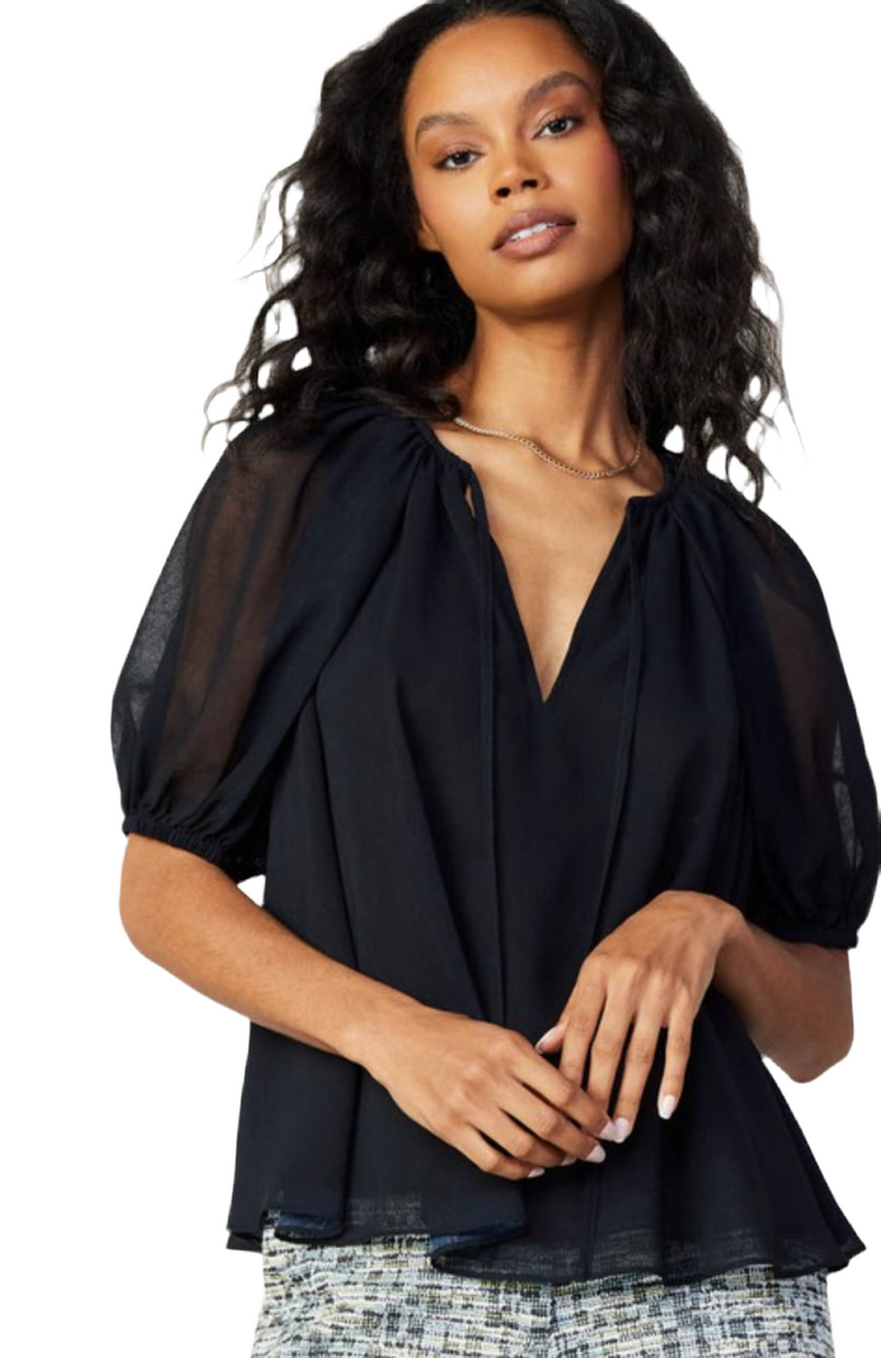 CURRENT AIR Black split neck blouse