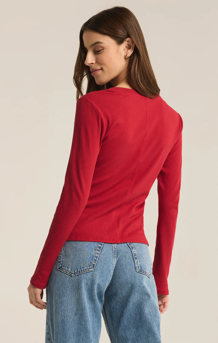 Z Supply Sirena Ribbed Long Sleeve Tee - Haute Red