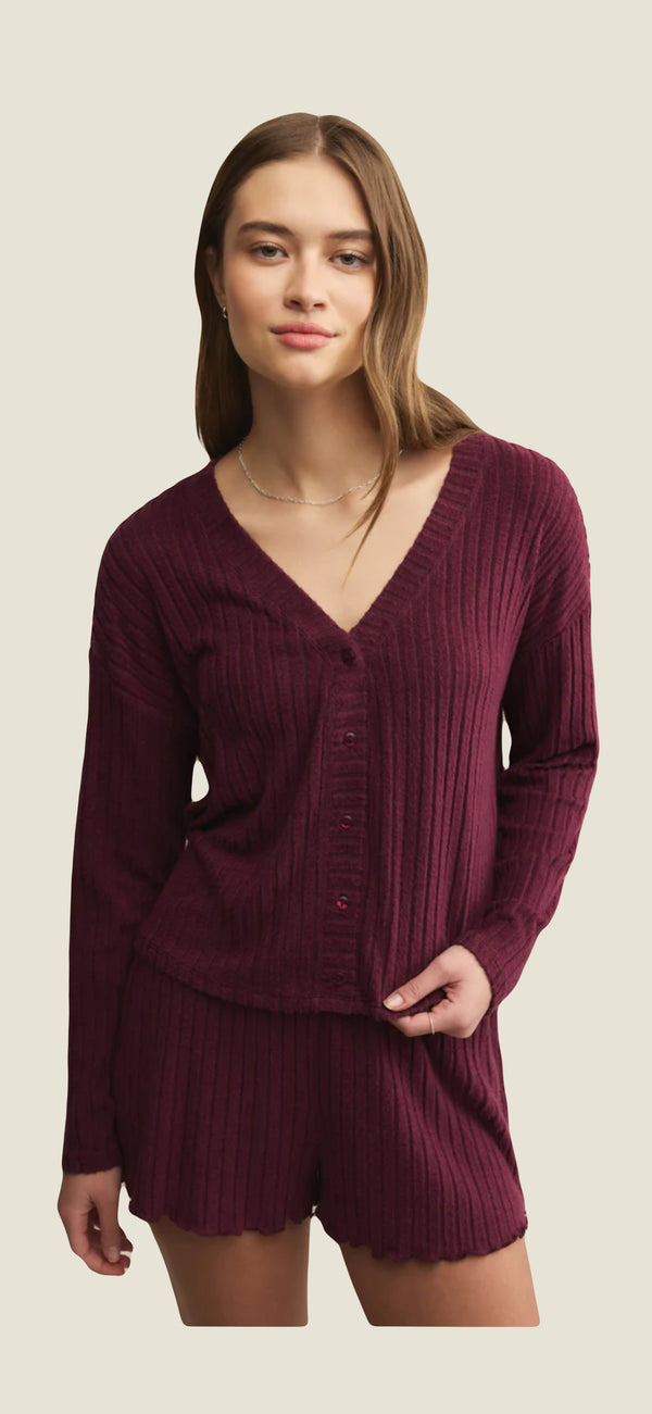 Z Supply: Mara Ribbed Cardigan in Merlot