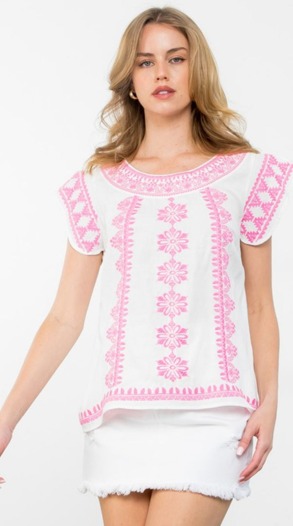 THML- PINK EMBROIDERED TOP