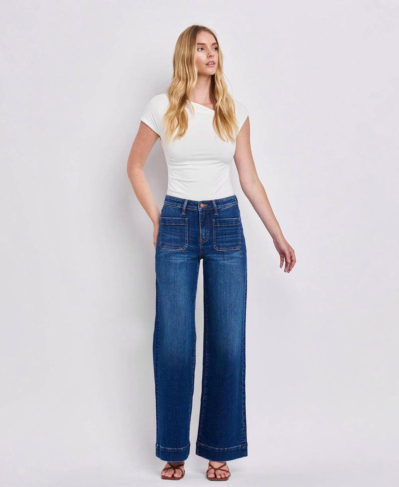 Flying Monkey: High Rise, Front Patch Pocket, Wide Leg Trouser Jean