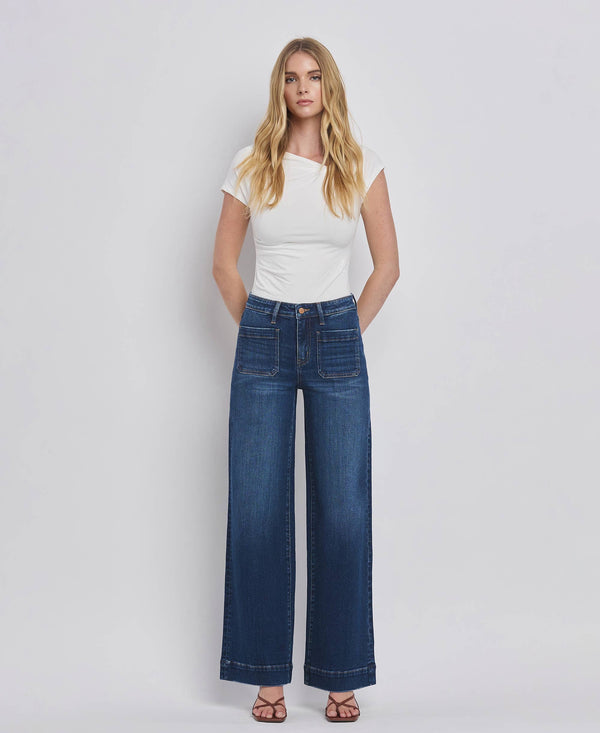 Flying Monkey: High Rise, Front Patch Pocket, Wide Leg Trouser Jean