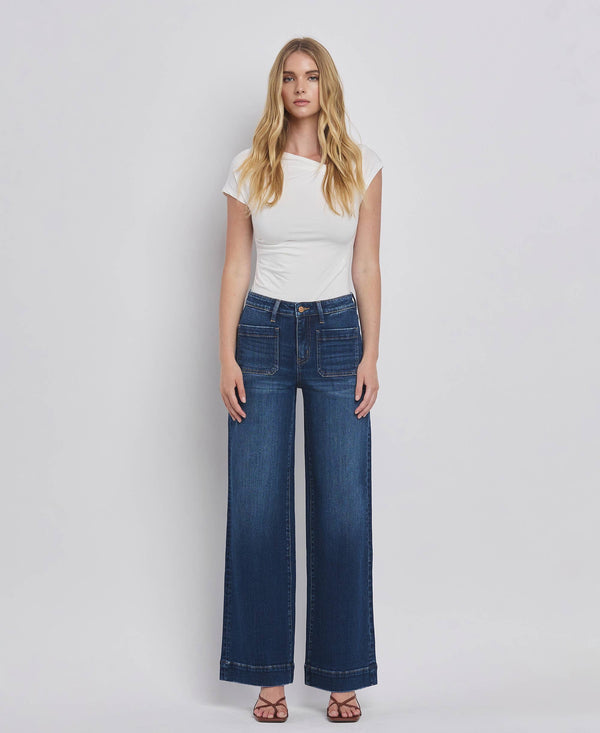 Flying Monkey: High Rise, Front Patch Pocket, Wide Leg Trouser Jean