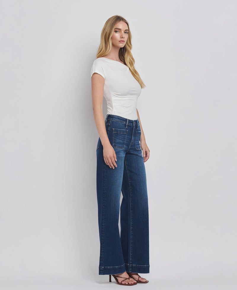 Flying Monkey: High Rise, Front Patch Pocket, Wide Leg Trouser Jean