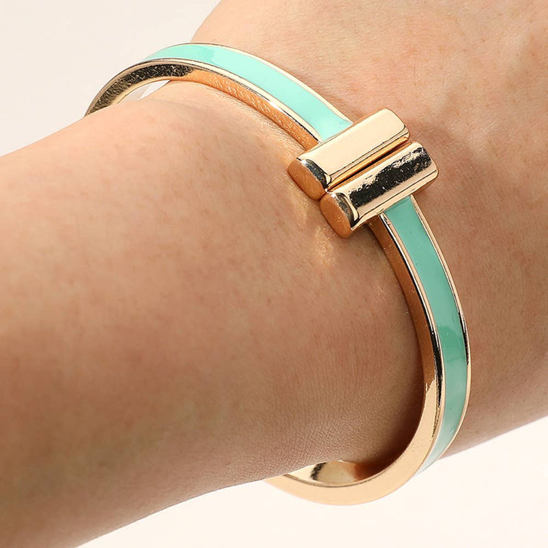 Sensibling Corp: Metal Bar Tip Enamel Hinged Bangle Bracelet in Black
