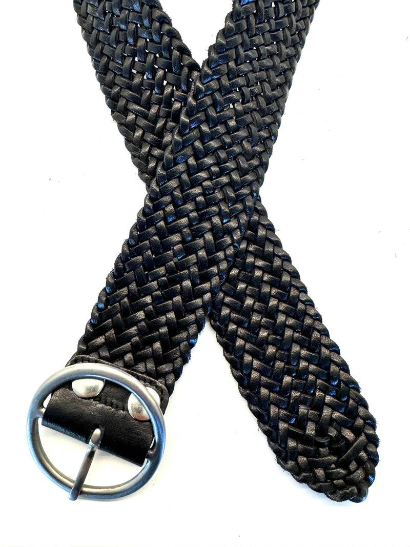 New! Limited Edition Black Leather Braided Belt: Black