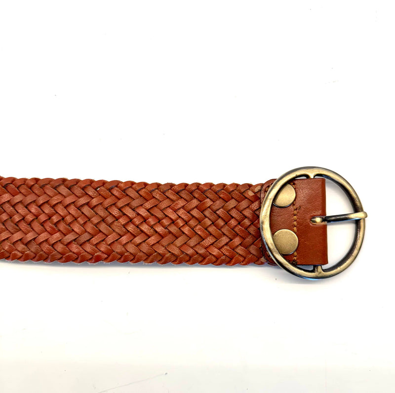 New! Limited Edition Cognac Leather Braided Belt: Cognac