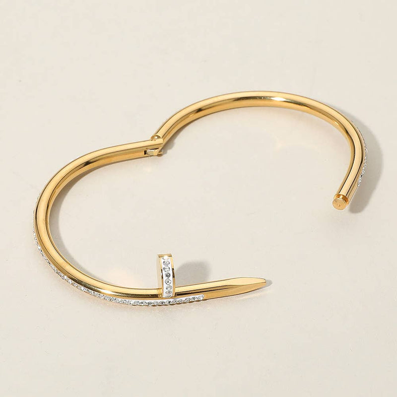 Sensibling Corp: Stone Paved Hinged Bangle Bracelet in Gold