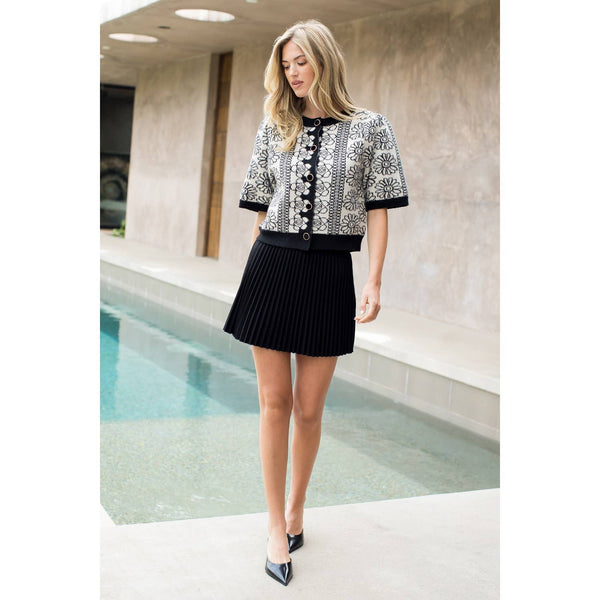THML:  Floral Detail Knit Cardigan in Cream & Black