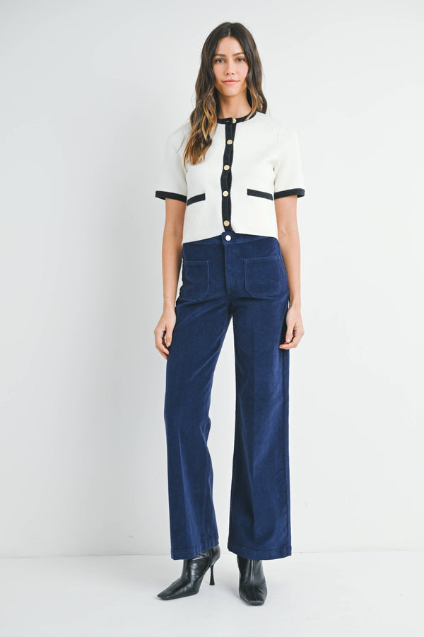 JBD - NAVY - Corduroy Mini Patch Pocket Wide Leg Pants