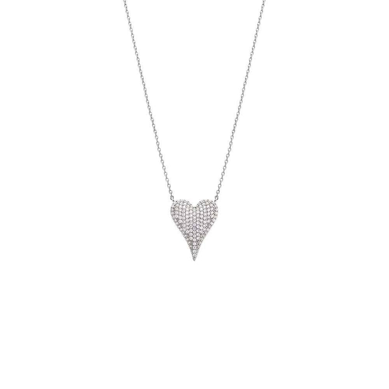 By Adina Eden - Pave Elongated Puffy Hearty Pendant Necklace: Silver / 9MM