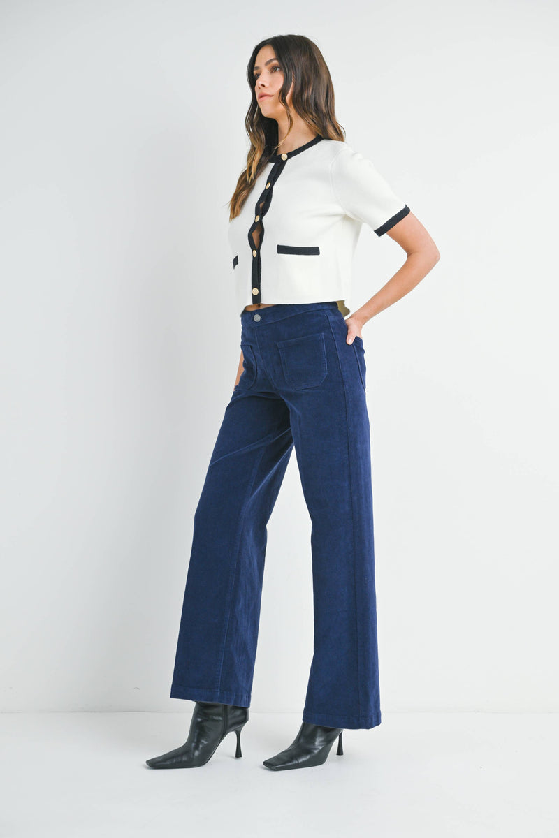 JBD - NAVY - Corduroy Mini Patch Pocket Wide Leg Pants