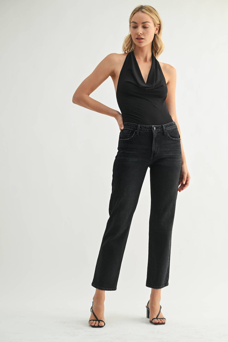 JUST BLACK DENIM - Black Clean Mid Rise Straight Jeans