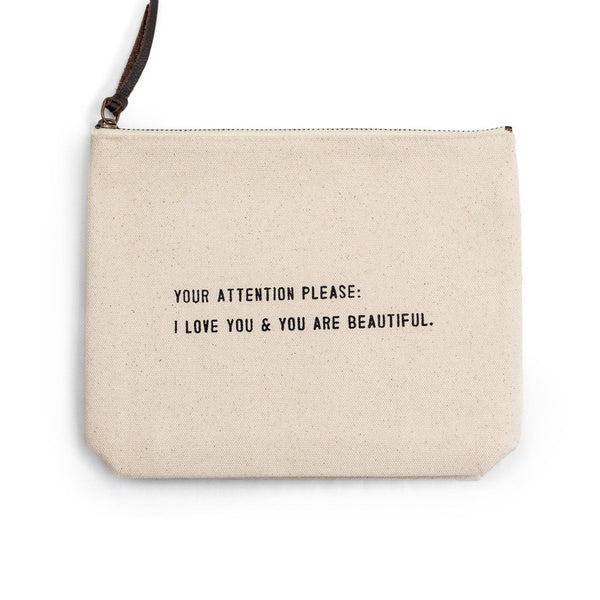 Sugarboo & Co - Your Attention Please Canvas Zip Bag 8.5"x7.5"