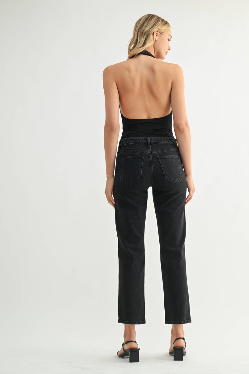 JUST BLACK DENIM - Black Clean Mid Rise Straight Jeans