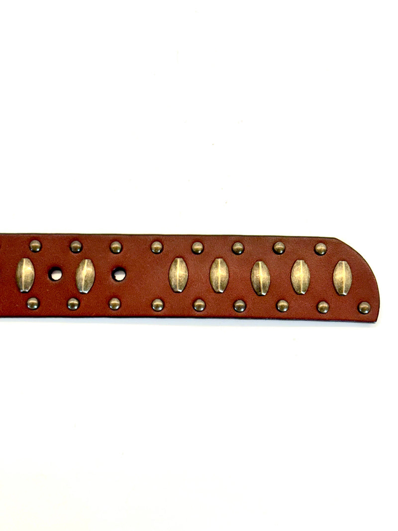 Ginger Blue: Cognac Leather with Aged Brass Studs