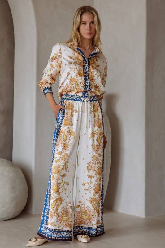 SKIES ARE BLUE - BORDER PRINT BUTTON DOWN SHIRT