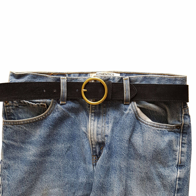 Axesoria West Genuine Cow Suede Leather Belt: Black / L